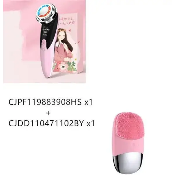 Pink and silver facial massage cleaner with round brush head
