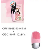 Pink and silver facial massage cleaner with round brush head
