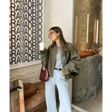 Spring Women’s Suede-Effect Loose Fit Fashion Lapel Bomber Jacket