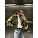 Spring Women’s Suede-Effect Loose Fit Fashion Lapel Bomber Jacket
