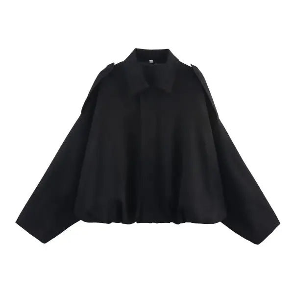 Spring Women’s Suede-Effect Loose Fit Fashion Lapel Bomber Jacket - black / M