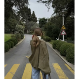 ETJ 2025 Spring new women’s suede texture effect Loose version of fashion lapel shoulder bomber jacket