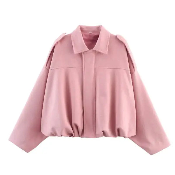 Spring Women’s Suede-Effect Loose Fit Fashion Lapel Bomber Jacket - Pink / L