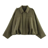 Spring Women’s Suede-Effect Loose Fit Fashion Lapel Bomber Jacket - army green / S