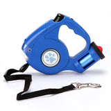 Retractable Dog Leash Equipped With Flashlight And Rubbish Bag Storage - Blue