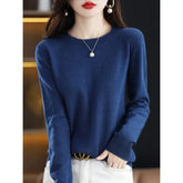 Women’s 100% Merino Wool Sweater – Elegant O-Neck Cashmere-Feel Knitwear Long-Sleeve Pullover Jumper