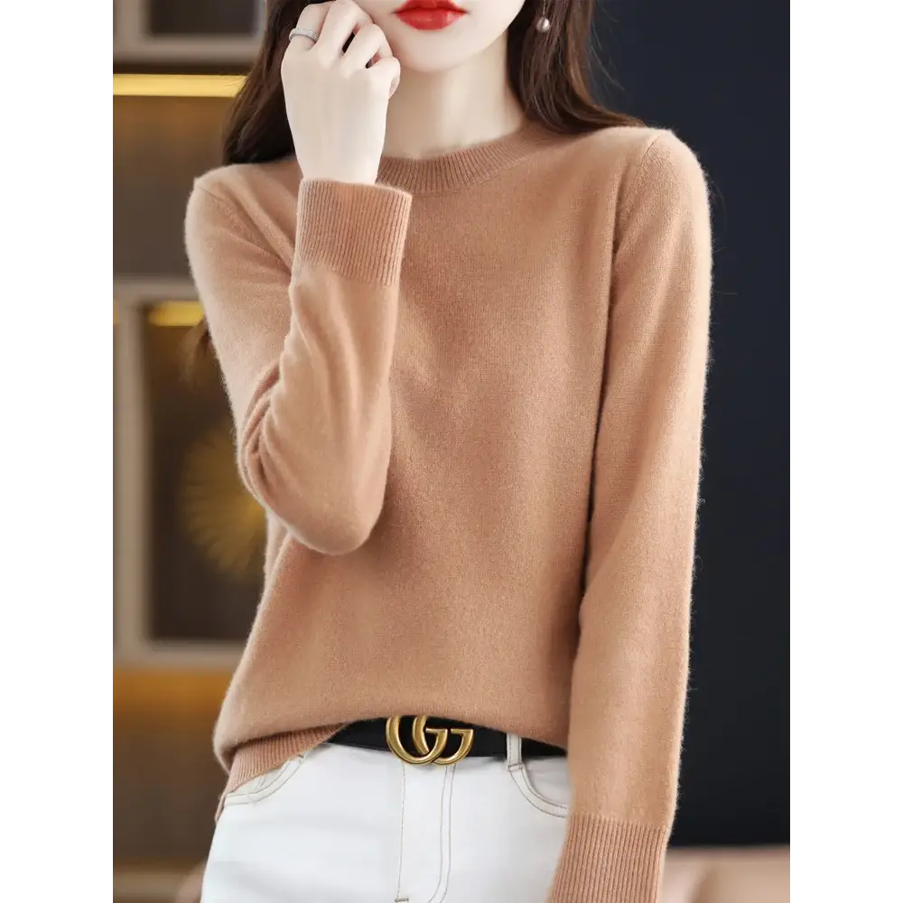Fashion 100% Merino Wool Women’s Sweater O-Neck Long Sleeve Pullover Spring Autumn Winter Basic Jumper Clothing