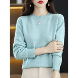 Regular Fit Wool Knit Sweater with O-Neck and Regular Clothing Length - Jiahua Green / L