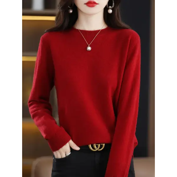 Regular Fit Wool Knit Sweater with O-Neck and Regular Clothing Length - Xiu Red / XXL