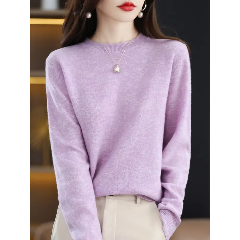 Fashion 100% Merino Wool Women’s Sweater O-Neck Long Sleeve Pullover Spring Autumn Winter Basic Jumper Clothing