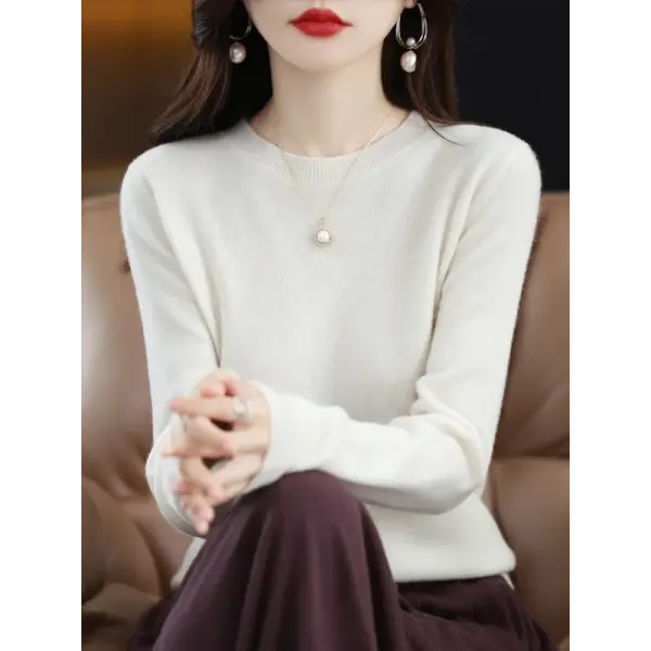 Regular Fit Wool Knit Sweater with O-Neck and Regular Clothing Length - WHITE / XXL