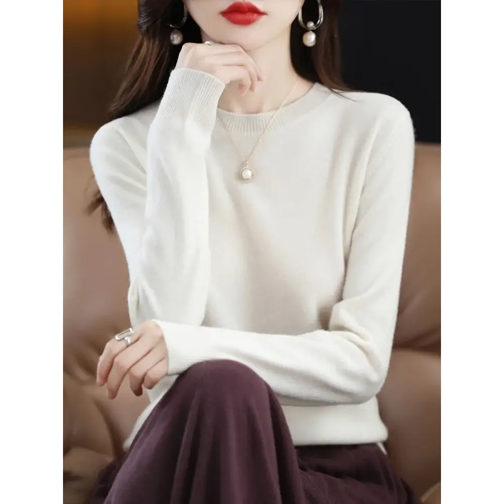 Fashion 100% Merino Wool Women’s Sweater O-Neck Long Sleeve Pullover Spring Autumn Winter Basic Jumper Clothing