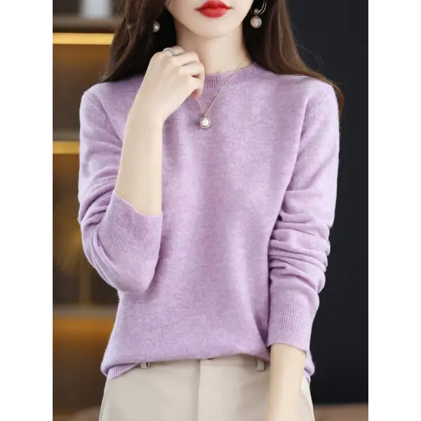 Regular Fit Wool Knit Sweater with O-Neck and Regular Clothing Length - Jiahua Purple / XXL