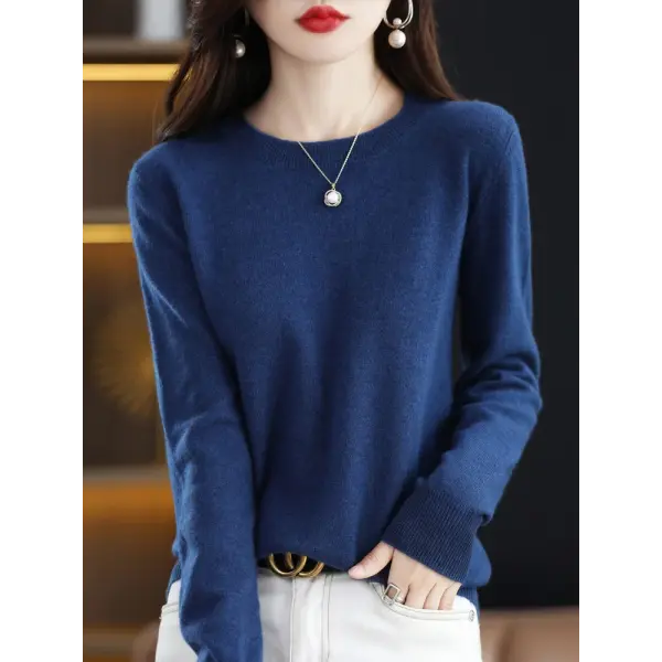 Regular Fit Wool Knit Sweater with O-Neck and Regular Clothing Length - Sea Blue / XXL