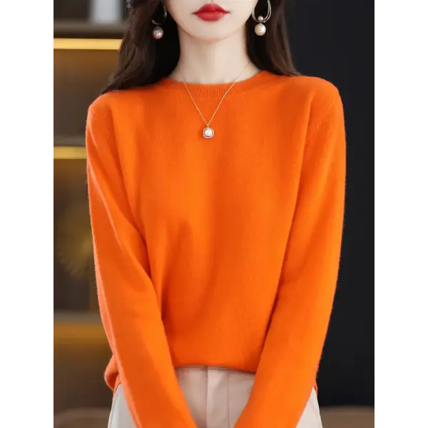 Regular Fit Wool Knit Sweater with O-Neck and Regular Clothing Length - Orange / XXL