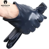 Women’s Leather Winter Gloves – Warm Comfortable Short Mittens - Dark blue / 8.5