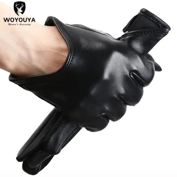 Women’s Leather Winter Gloves – Warm Comfortable Short Mittens - Black / 8.5