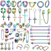 Fashion Colorful Small Stud Earrings – Stainless Steel Circle Hoop & Dangle Earrings - Himpall