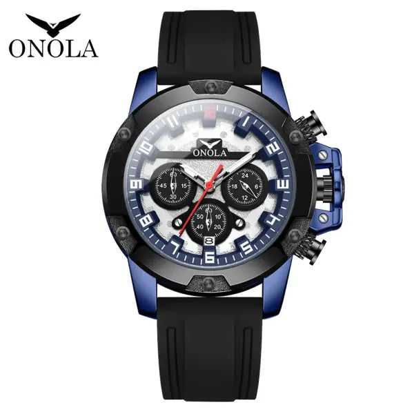 ONOLA Luxury Quartz Sports Watch Silicone Luminous Hands - balck blue