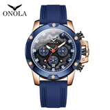 ONOLA Luxury Quartz Sports Watch Silicone Luminous Hands - rose blue