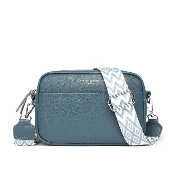 Fashion Shoulder Crossbody Small Square Bag Rhombus Embroidered Style - Blue - None