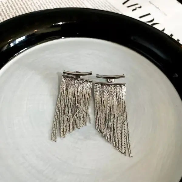 Vintage Style Classification Gold Tassel Drop Earrings - Silver