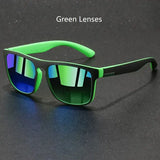 Vintage Square Sports Sunglasses with Ice Blue Fashion Lenses - Green Lenses