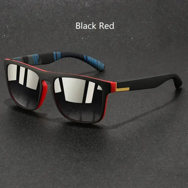Vintage Square Sports Sunglasses with Ice Blue Fashion Lenses - BlackRed