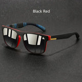 Vintage Square Sports Sunglasses with Ice Blue Fashion Lenses - BlackRed
