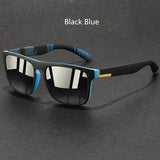 Vintage Square Sports Sunglasses with Ice Blue Fashion Lenses - BlackBlue