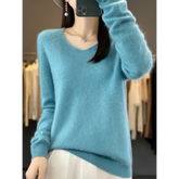 Women’s V-Neck Merino Wool Sweater – Long Sleeve Autumn Winter Knitwear Pullover