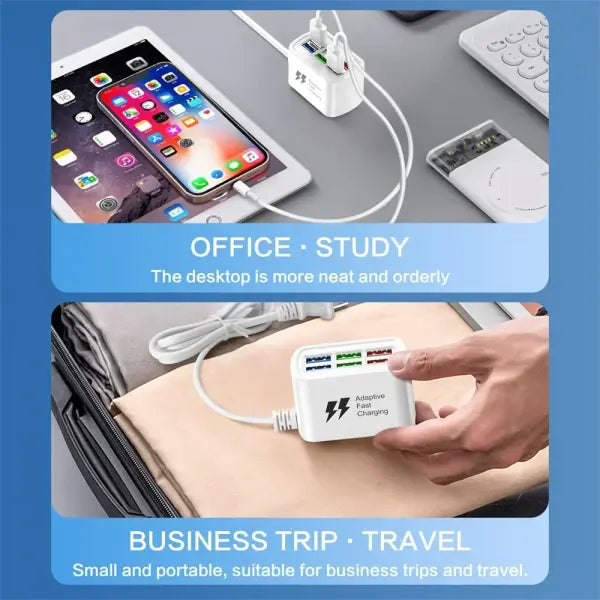 Fast USB Charger 6 in 1 Power Strip Desktop Charging Station Fast Charging 1m Cord USB HUB Adapter Socket for iPhone 16