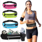 Fitness waist bag with pockets and reflective strips for secure running