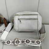 Floral Embroidered Triple Zipper Crossbody Bag Colorblock Fashion Style - None