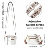 Floral Embroidered Triple Zipper Crossbody Bag Colorblock Fashion Style - None