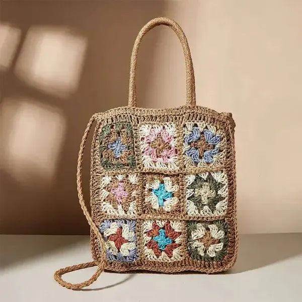 Floral Handbag Featuring a Stylish Handwoven Straw Bag for Summer