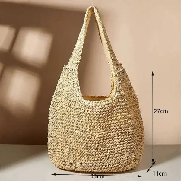 Floral Handbag Featuring a Stylish Handwoven Straw Bag for Summer - beige-1 / 33x11x27cm