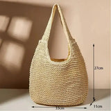 Floral Handbag Featuring a Stylish Handwoven Straw Bag for Summer - beige-1 / 33x11x27cm