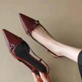 French Pointed Heel Sandals Burgundy Patent Upper Fairy Style