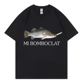 Bomboclat Fish Meme T-Shirt Women Y2K Summer slight stretch fabric - BJ4358B-Black / L