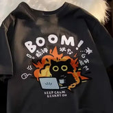 Funny Cat Graphic T-Shirt for Women – Casual Short Sleeve Streetwear Cute Couples Tee - Black92512 / XS