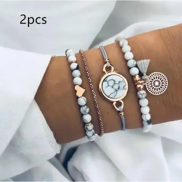 Geometric Bracelet Bohemian Four-Piece Handmade Jewelry Set - White 2pcs