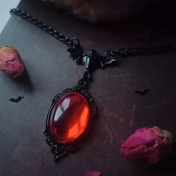 Gothic Blood Red Quartz Charm Necklace