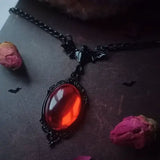 Gothic Blood Red Quartz Charm Necklace
