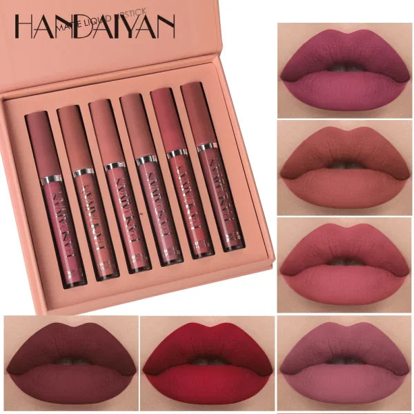 HANDAIYAN 6-Piece Liquid Lipstick Set – Non-Stick Cup Matte Lip Gloss Gift Box, Long-Lasting & Fade-Resistant - Himpall