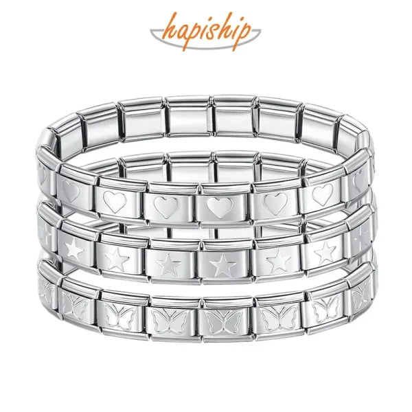 Hapiship 2024 Women’s 9mm Italian Charm Bracelet – Star & Heart - Himpall