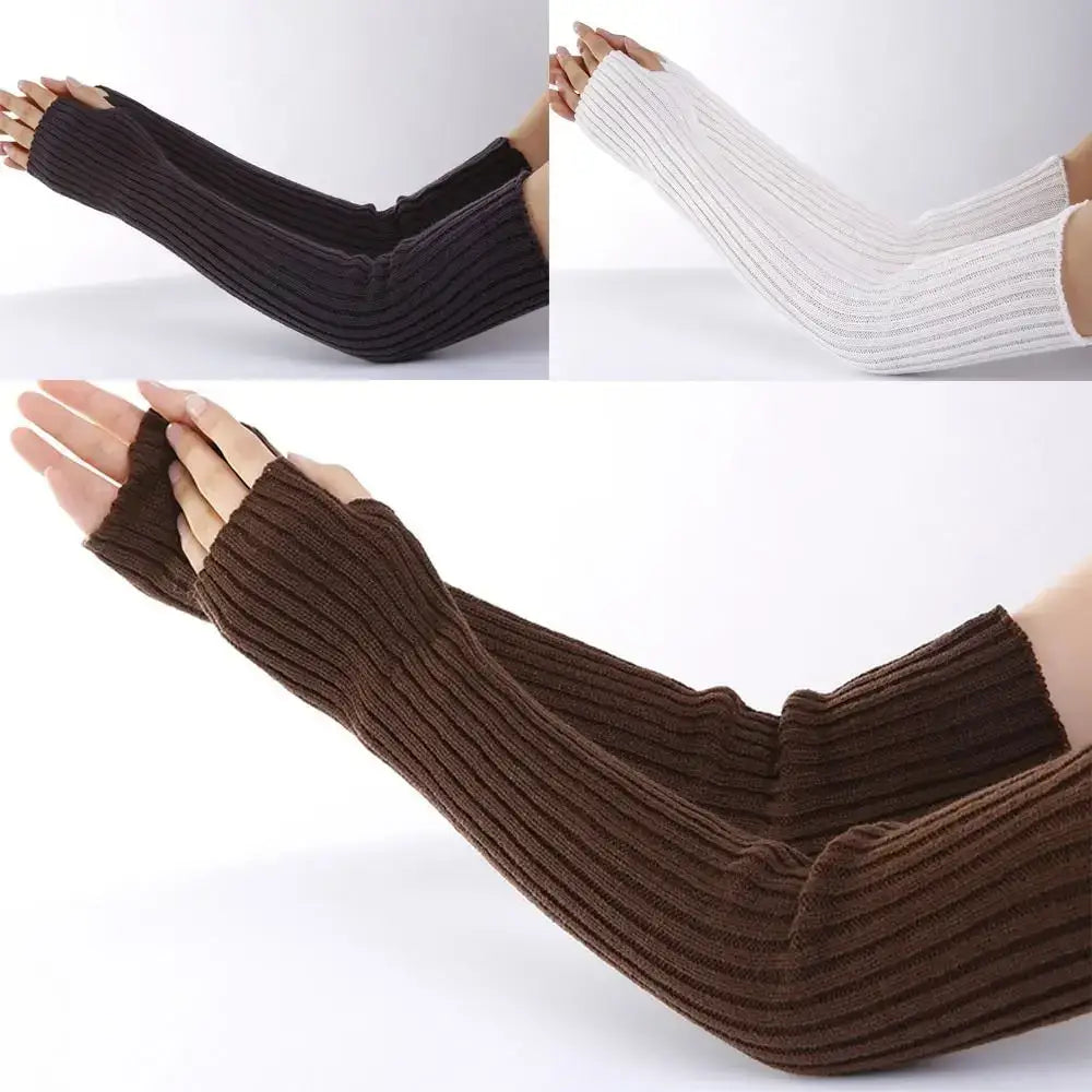 Harajuku Fingerless Long Wrist Gloves – Knitted Arm Warmers Goth Punk