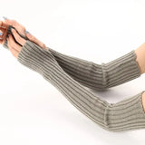 Harajuku Fingerless Long Wrist Gloves False Sleeves 52cm Knitted Gloves Arm Warmers Goth Punk Elbow Mittens Girl Boys