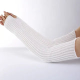 Harajuku Fingerless Long Wrist Gloves – Knitted Arm Warmers Goth Punk - white