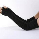 Harajuku Fingerless Long Wrist Gloves – Knitted Arm Warmers Goth Punk - black